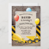 建築ダンプトラックセメントミキサーボーイズ誕生日 招待状 (正面)