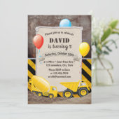 建築ダンプトラックセメントミキサーボーイズ誕生日 招待状 (スタンド正面)