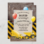 建築ダンプトラックセメントミキサーボーイズ誕生日 招待状 (正面/裏面)