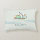 建築ダンプトラックソフトブルーグリーンボーイ名 アクセントクッション (正面)