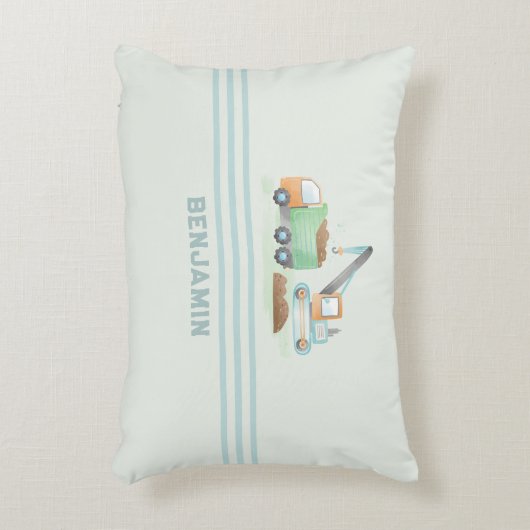 建築ダンプトラックソフトブルーグリーンボーイ名 アクセントクッション (正面(垂直))