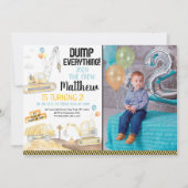 建築ダンプトラックディガーセカンド誕生日 招待状 (正面)