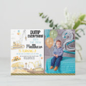 建築ダンプトラックディガーセカンド誕生日 招待状 (スタンド正面)