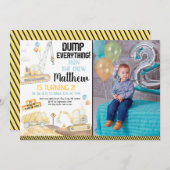 建築ダンプトラックディガーセカンド誕生日 招待状 (正面/裏面)