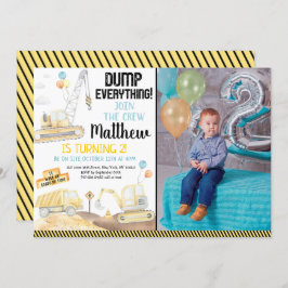 建築ダンプトラックディガーセカンド誕生日 招待状