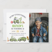 建築ダンプトラックディガー第5誕生日写真 招待状 (正面)