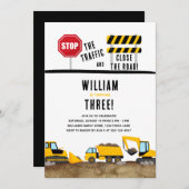 建築ダンプトラックディガー誕生日パーティー 招待状 (正面/裏面)