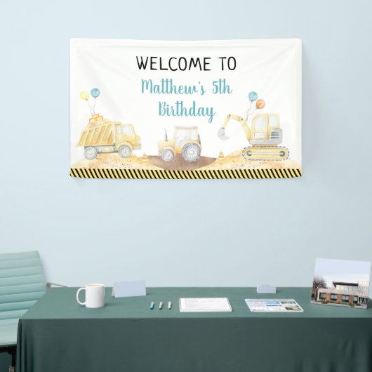 建築ダンプトラックディガー誕生日 横断幕 (トレードショー)