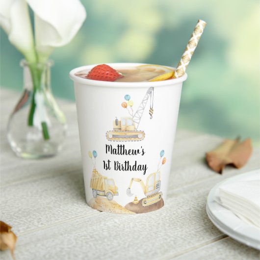 建築ダンプトラックディガー誕生日 紙コップ (インサイチュ)
