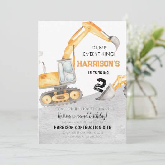 建築ダンプトラックディガー2nd誕生日 招待状 (スタンド正面)