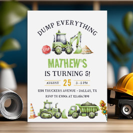 建築ダンプトラックディガー5誕生日 招待状