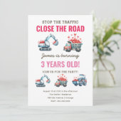 建築ダンプトラックハート誕生日 招待状 (スタンド正面)