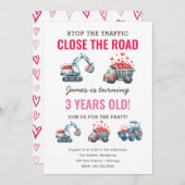 建築ダンプトラックハート誕生日 招待状 (正面/裏面)