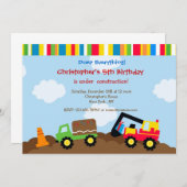 建築ダンプトラックバースデーパーティ招待状 招待状 (正面/裏面)