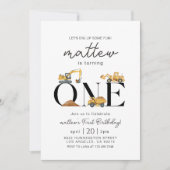 建築ダンプトラックパーティーボーイファースト誕生日 招待状 (正面)