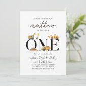 建築ダンプトラックパーティーボーイファースト誕生日 招待状 (スタンド正面)