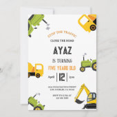 建築ダンプトラックパーティーボーイ誕生日 招待状 (正面)