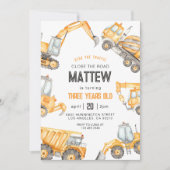 建築ダンプトラックパーティーボーイ誕生日 招待状 (正面)