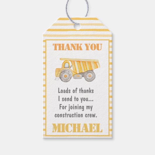 建築ダンプトラックパーティーラベル ギフトタグ (正面)