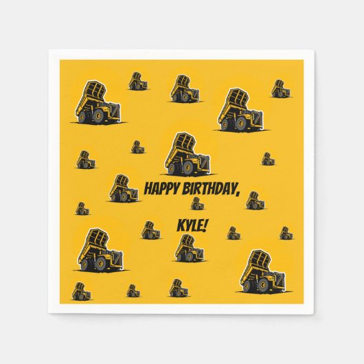 建築ダンプトラックパーティー | 名前の追加 スタンダードカクテルナプキン (正面)