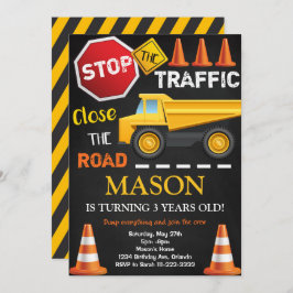 建築ダンプトラックブラック誕生日招待状 招待状