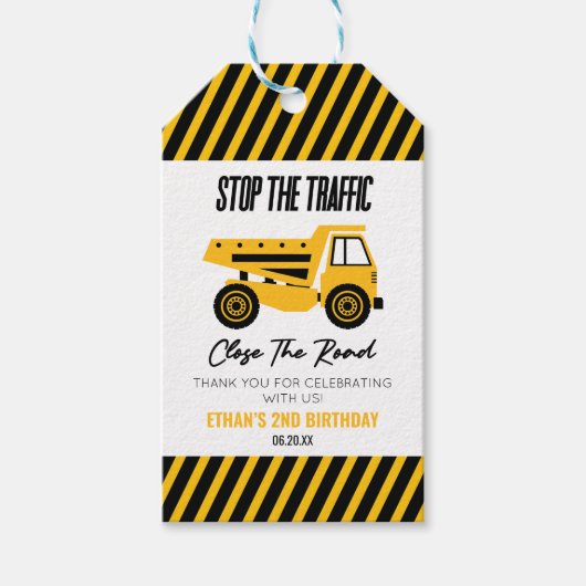 建築ダンプトラックブルドーザー誕生日パーティー ギフトタグ (正面)