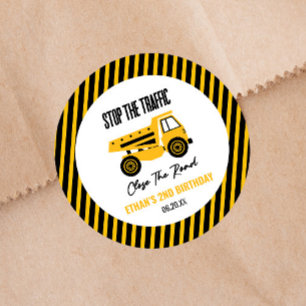 建築ダンプトラックブルドーザー誕生日パーティー ラウンドシール