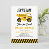 建築ダンプトラックブルドーザー誕生日パーティー 招待状 (スタンド正面)