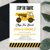 建築ダンプトラックブルドーザー誕生日パーティー 招待状