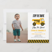 建築ダンプトラックブルドーザー誕生日パーティー 招待状 (正面)