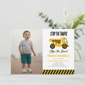 建築ダンプトラックブルドーザー誕生日パーティー 招待状 (スタンド正面)