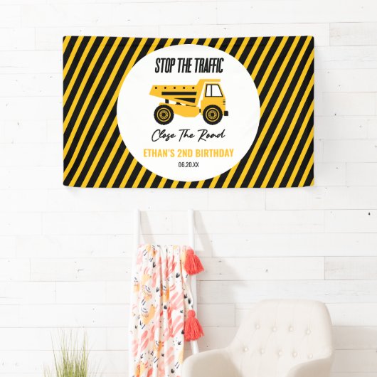 建築ダンプトラックブルドーザー誕生日パーティー 横断幕 (インサイチュ)