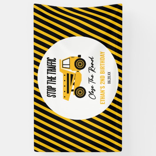 建築ダンプトラックブルドーザー誕生日パーティー 横断幕 (縦)