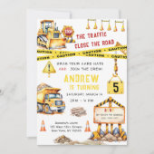 建築ダンプトラックブルドーザー誕生日 招待状 (正面)