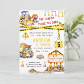 建築ダンプトラックブルドーザー誕生日 招待状 (スタンド正面)