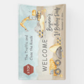 建築ダンプトラックボーイの誕生日パーティー 横断幕 (縦)