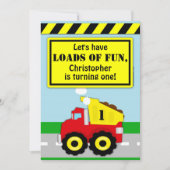 建築ダンプトラックボーイズファースト誕生日 招待状 (正面)