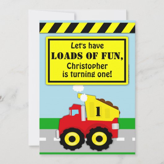 建築ダンプトラックボーイズファースト誕生日 招待状 (正面)