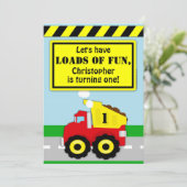 建築ダンプトラックボーイズファースト誕生日 招待状 (スタンド正面)