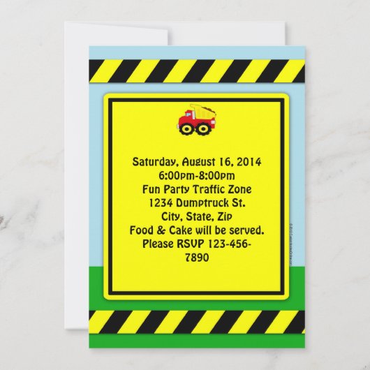 建築ダンプトラックボーイズファースト誕生日 招待状 (裏面)