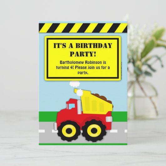 建築ダンプトラックボーイズ誕生日招待状 招待状 (スタンド正面)