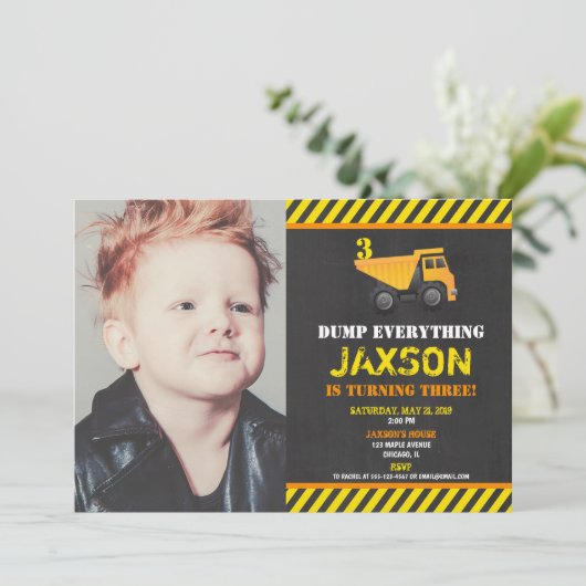 建築ダンプトラックボーイバースデーパーティーの写真 招待状 (スタンド正面)