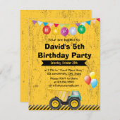 建築ダンプトラックボーイバースデーパーティー 招待状 (正面/裏面)