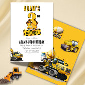 建築ダンプトラック三歳の誕生日パーティー 招待状