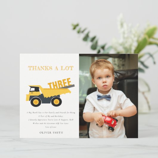 建築ダンプトラック写真任意の年齢誕生日 サンキューカード (スタンド正面)