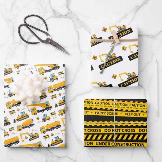 建築ダンプトラック子供の誕生日ギフト ラッピングペーパーシート (正面)
