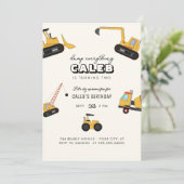 建築ダンプトラック子供の誕生日パーティーインビタ 招待状 (スタンド正面)