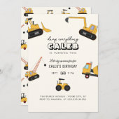 建築ダンプトラック子供の誕生日パーティーインビタ 招待状 (正面/裏面)