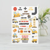 建築ダンプトラック子供の誕生日パーティー写真 招待状 (スタンド正面)