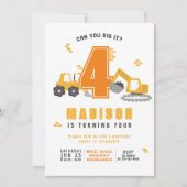 建築ダンプトラック子供の誕生日パーティー招待状 招待状 (正面)